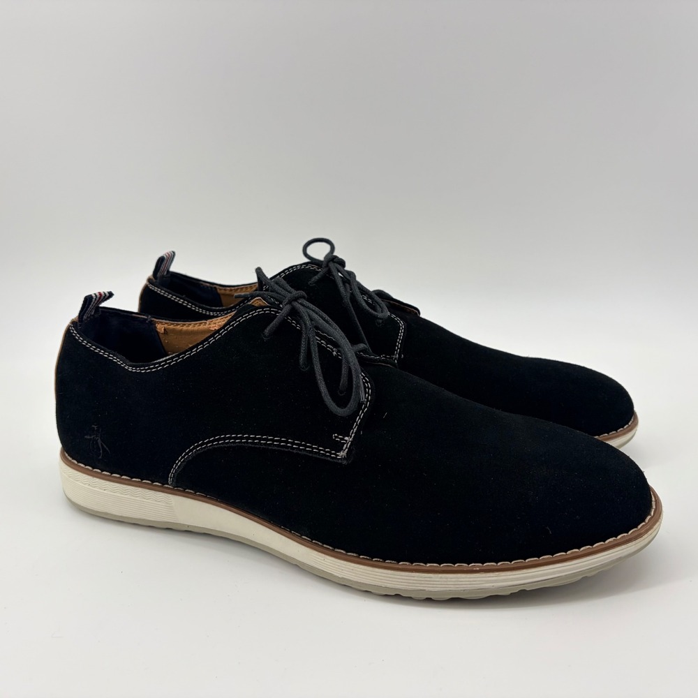 Original Penguin Troy Shoes Size 13 Black Suede Leather Derby Oxford Mens